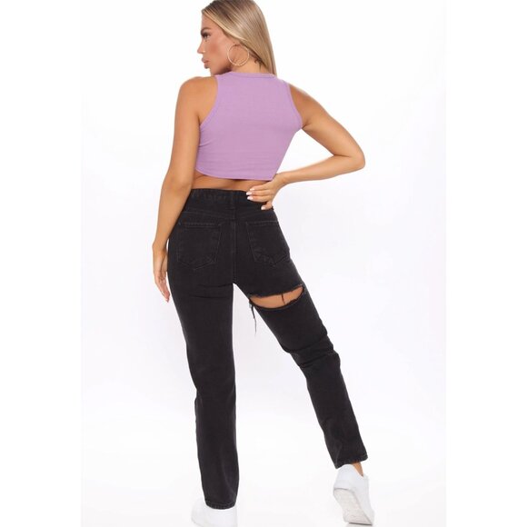 Fashion Nova ✦ Sun & Moon Ribbed Crop Tank ✦ Lavender White Celestial Graphic - Picture 5 of 5